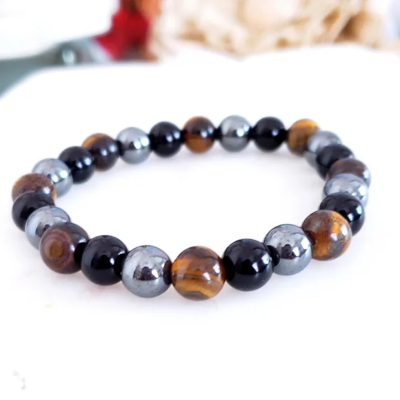 ❣Handmade Triple Protection Tiger's Eye, Hematite & Black Obsidian Bracelet ❣M/F - Picture 1 of 1